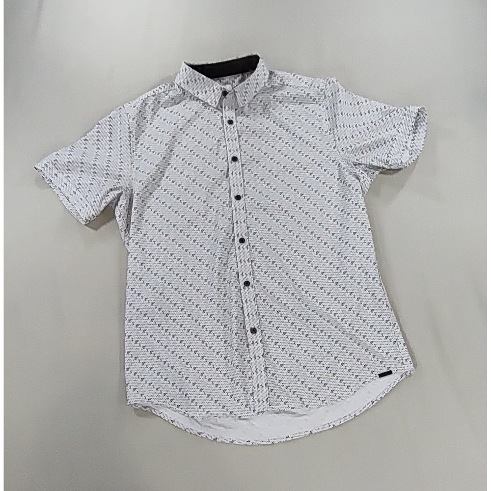 JB Holt Casual Men's Short Sleeve Button-Up Shirt M Gray White Micro  Pattern